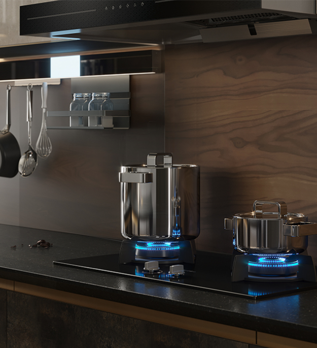 Elegant kitchen featuring white cabinetry and modern lighting fixtures